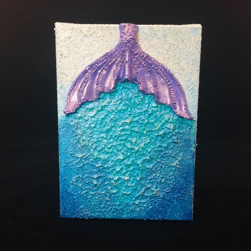 Mermaid Tail Mixed Media Canvas Art 7" X 5"
